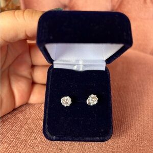 Authentic Tacori 925 Sterling Silver CZ Halo Stud Earrings Bridal Designer